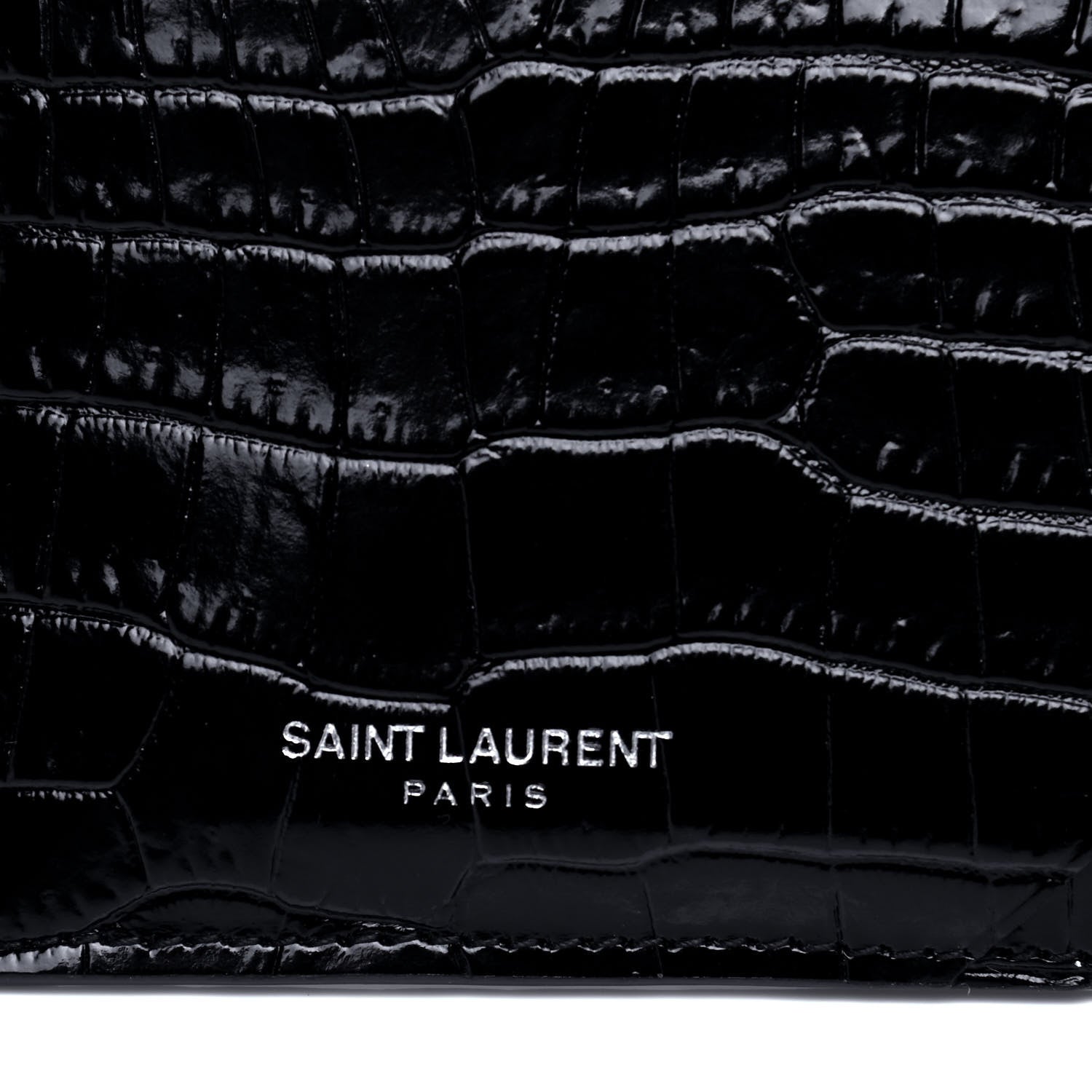 Saint Laurent Calfskin Crocodile Embossed 5 Fragments Zip Pouch Card Holder Black 5 of 6