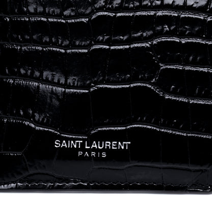 Saint Laurent Calfskin Crocodile Embossed 5 Fragments Zip Pouch Card Holder Black 5 of 6