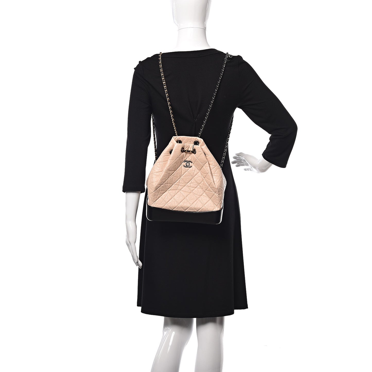 Aged Calfskin Quilted Gabrielle Backpack Beige Black