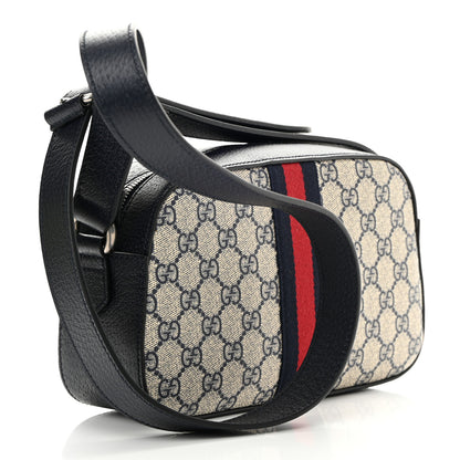 Gucci GG Supreme Monogram Textured Dollar Calfskin Web Small Ophidia Camera Bag Beige Blue 3 of 12