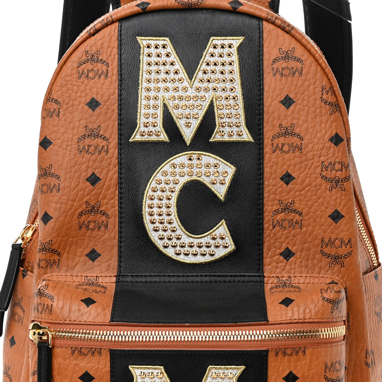 Visetos Studded Small Studded Logo Stripe Backpack Cognac