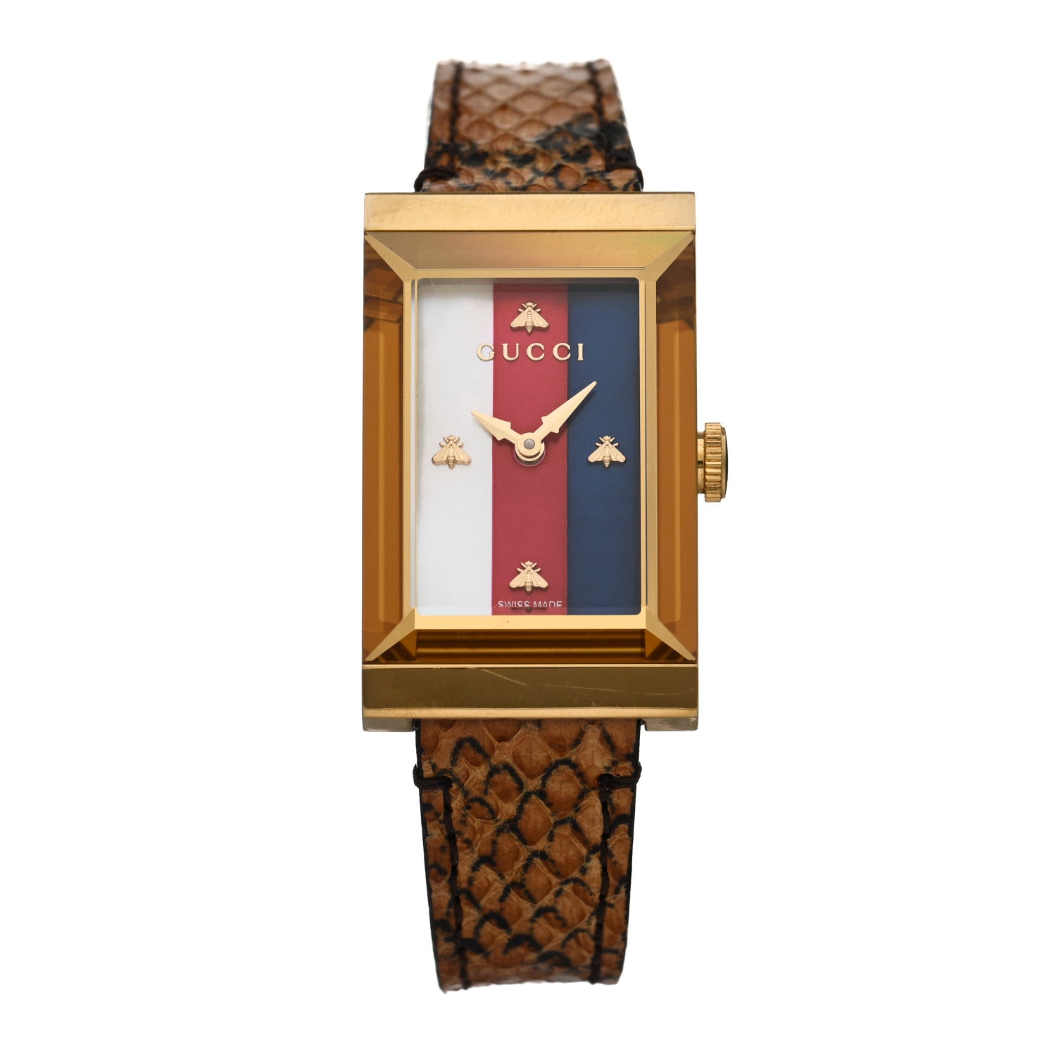 Gucci Stainless Steel Lizard Mother of Pearl 21mm Web G-Frame Quartz Watch Blue 1 of 4