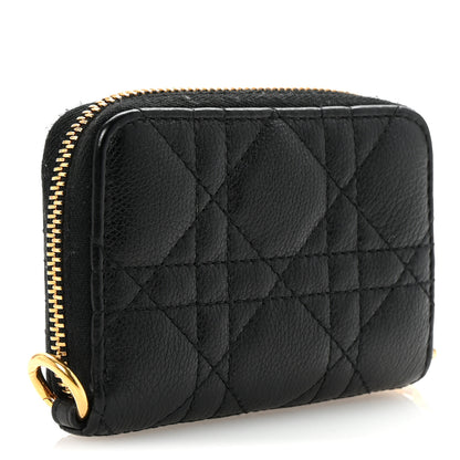 Christian Dior Grained Calfskin Supple Cannage Caro Compact Zip Card Wallet Black 3 of 7