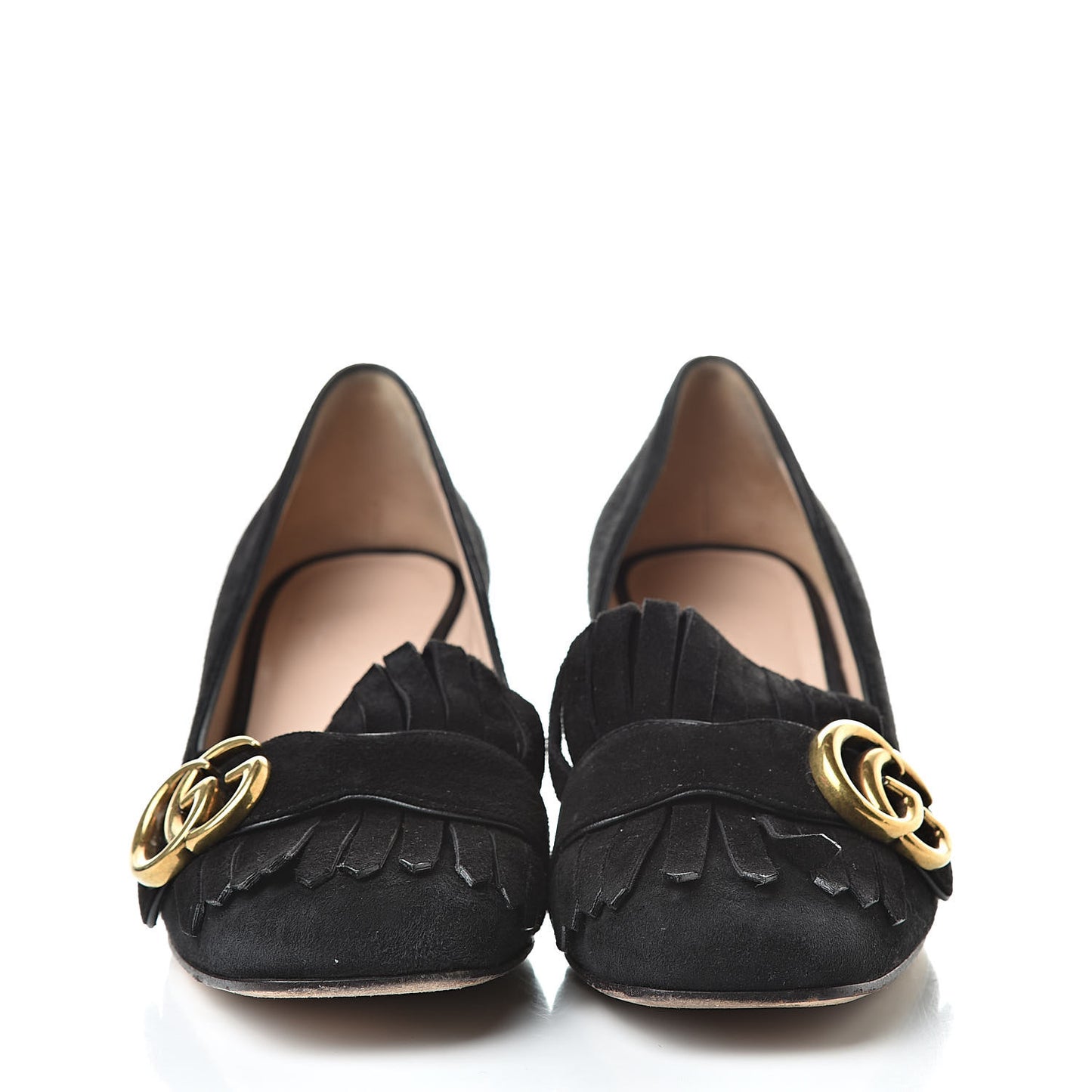 Kid Scamosciato GG Marmont Fringe 50mm Loafer Pumps 35.5 Black