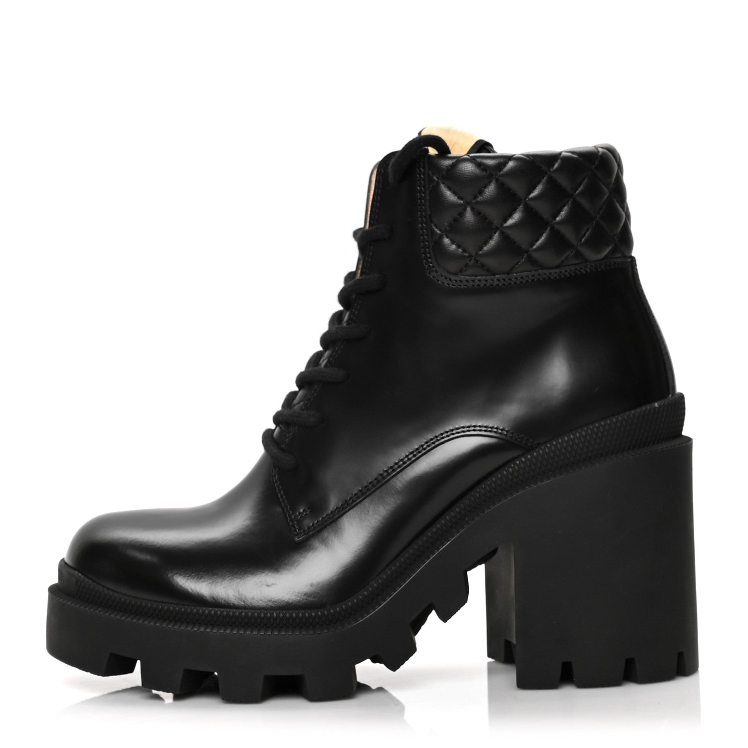 Gucci Magnum Calfskin Nappa Quilted Lace Up Ankle Boots 38.5 Black 1 of 8