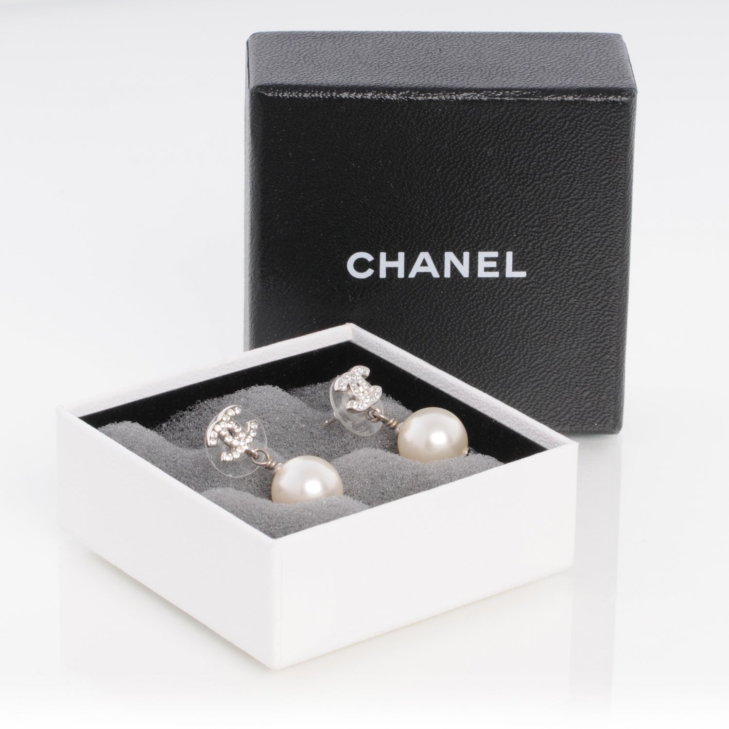 Chanel Swarovski Crystal CC Pearl Dangle Earrings 3 of 4