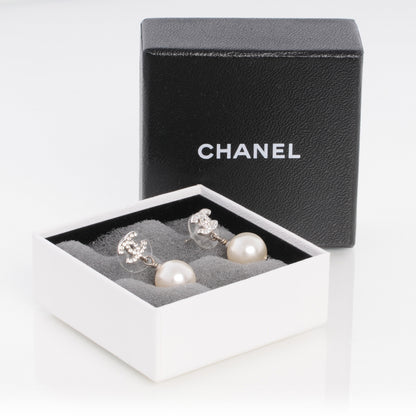 Chanel Swarovski Crystal CC Pearl Dangle Earrings 3 of 4