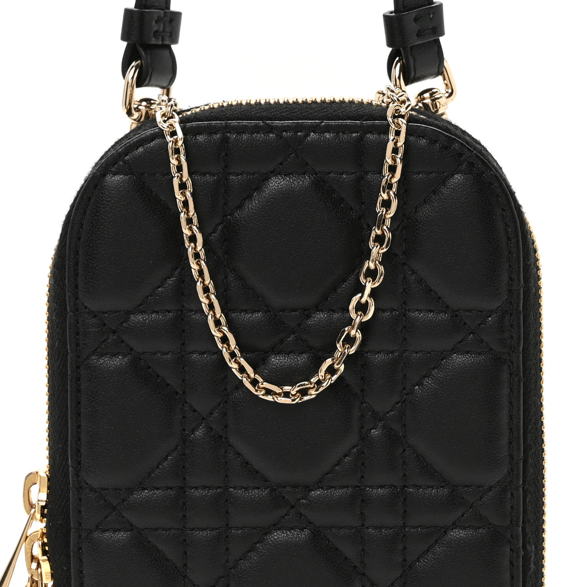 Lambskin Cannage Lady Dior Phone Holder Black