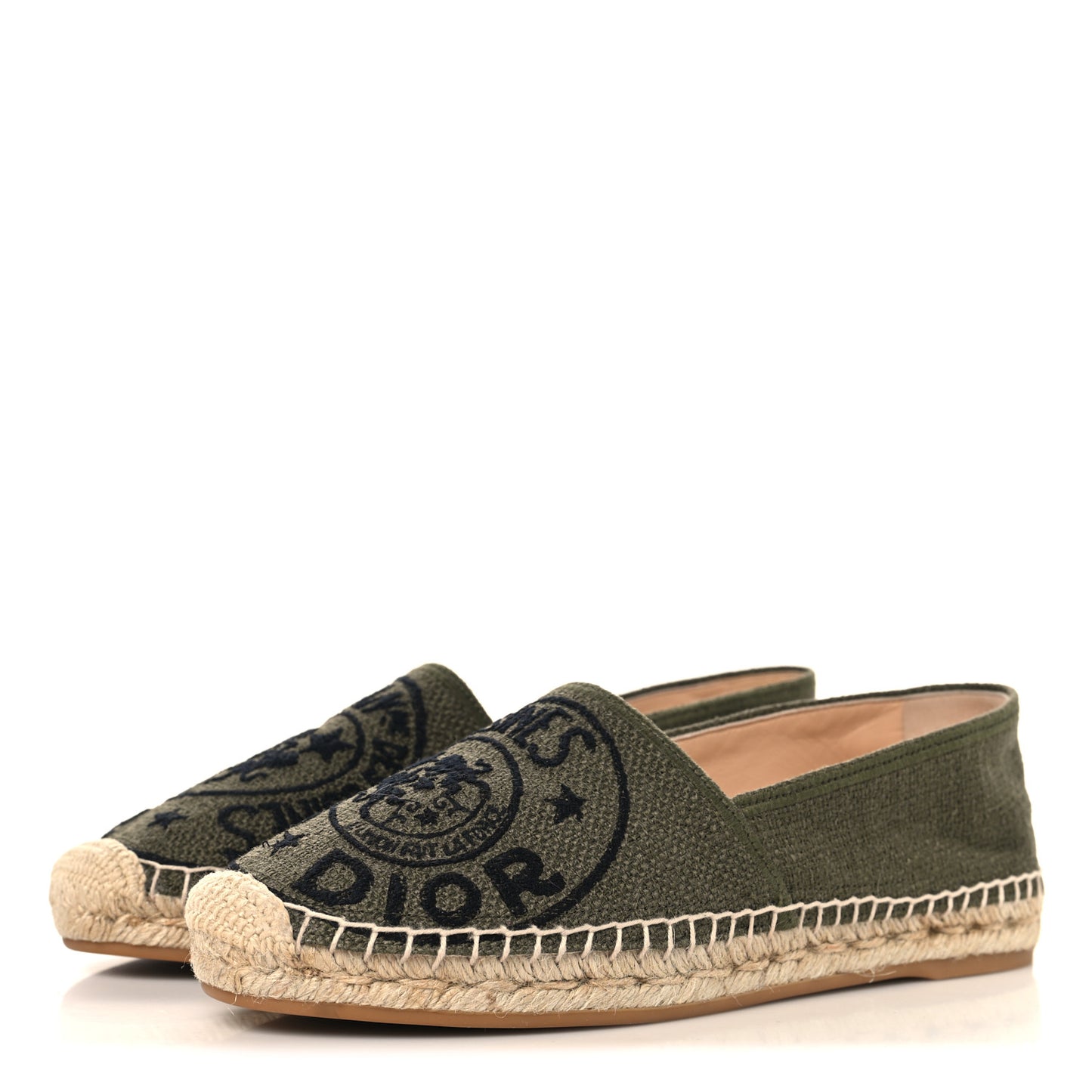 Canvas Embroidered Granville Union Motif Espadrille 38.5 Kaki