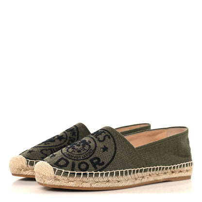Christian Dior Canvas Embroidered Granville Union Motif Espadrille 38.5 Kaki 4 of 9