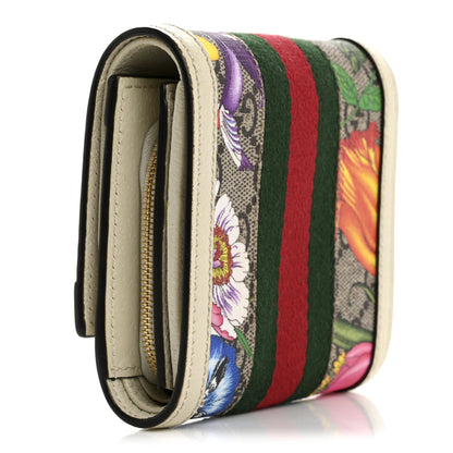 Gucci GG Supreme Monogram Flora Textured Calfskin Web Ophidia Card Case Wallet Beige Ebony Multicolor Mystic White 3 of 13