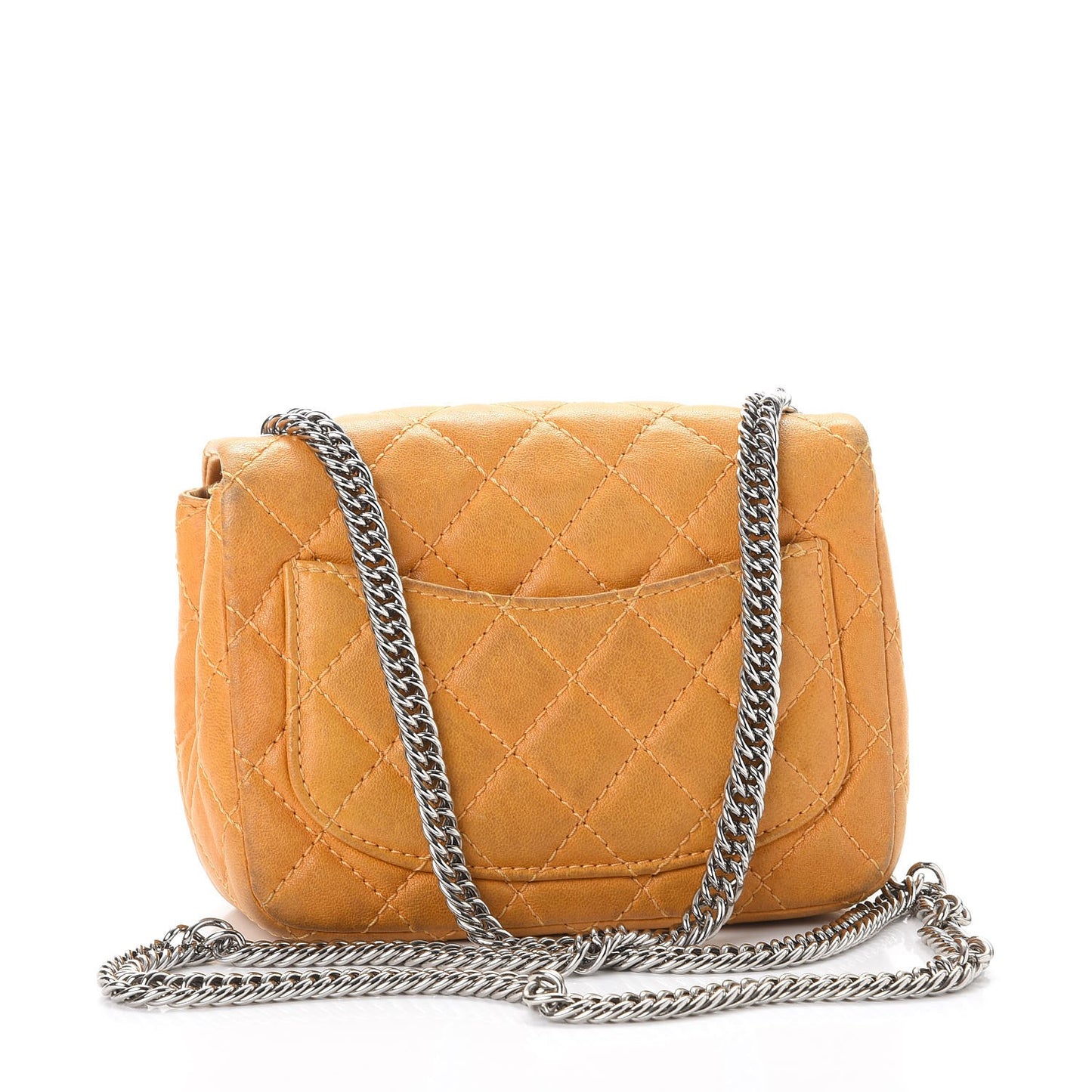 Glazed Lambskin Quilted Mini Bijoux Chain Square Flap Mango