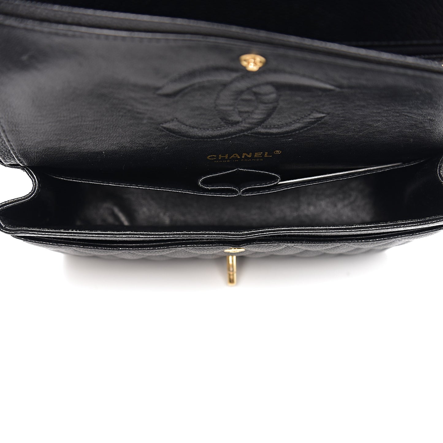 Caviar Quilted Medium Double Flap Black