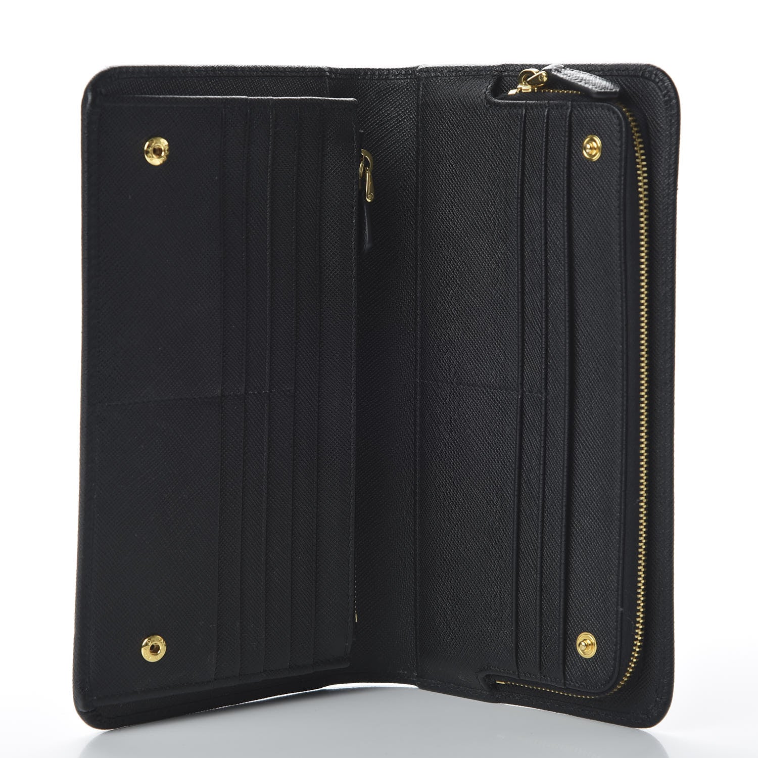 Prada Saffiano Metal Double Snap Travel Wallet Black 5 of 9