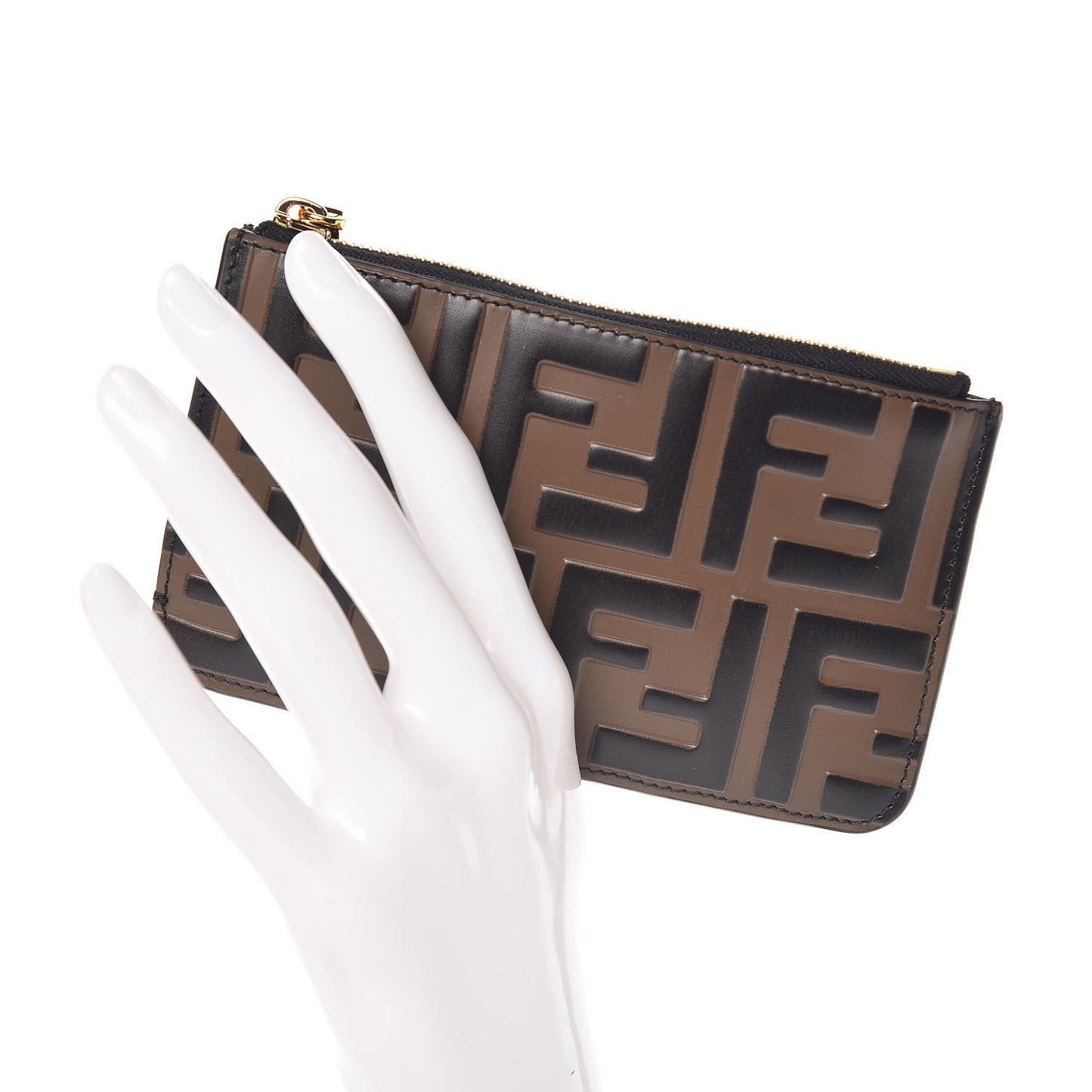 Vitello Cruise F is Fendi Bi-Color FF 1974 Embossed Key Case Pouch Maya Black