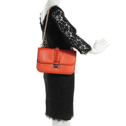 Valentino Garavani Pebbled Calfskin Monochrome Medium Glam Lock Rockstud Flap English Red 2 of 7