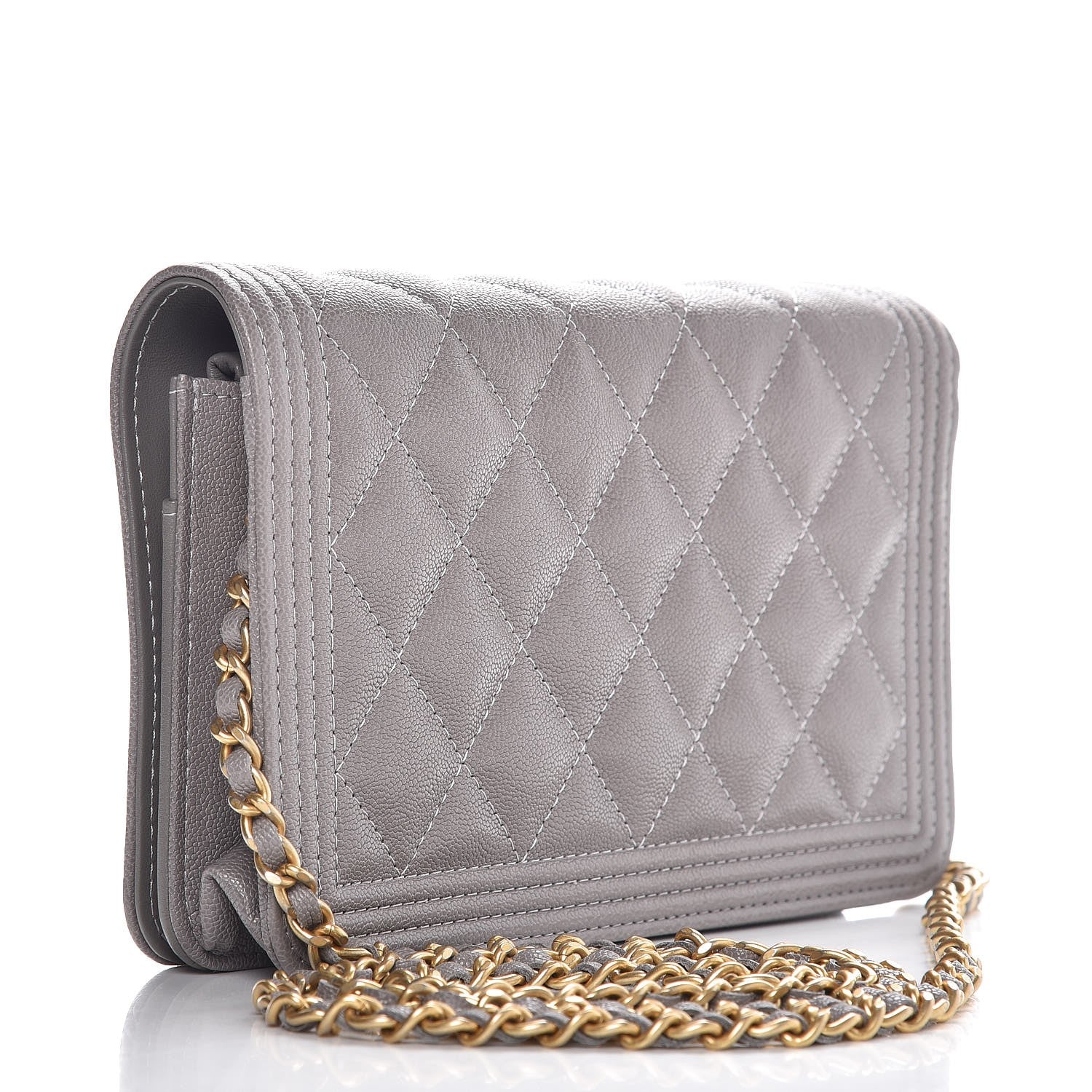 Chanel Caviar Quilted Boy Wallet On Chain WOC Grey 3 of 10