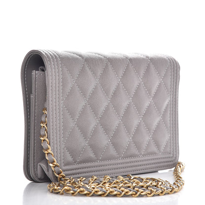 Chanel Caviar Quilted Boy Wallet On Chain WOC Grey 3 of 10