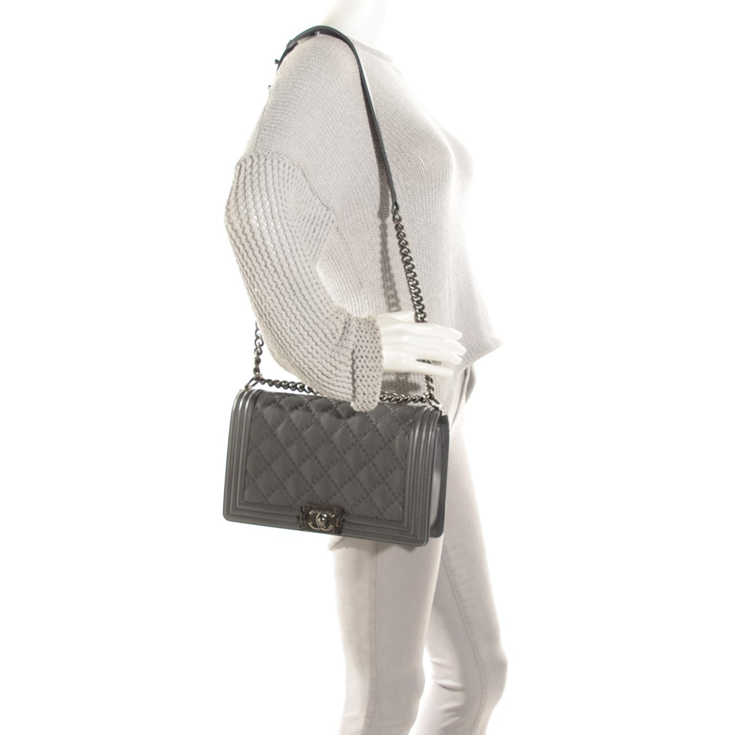Calfskin Double Stitch New Medium Boy Flap Grey