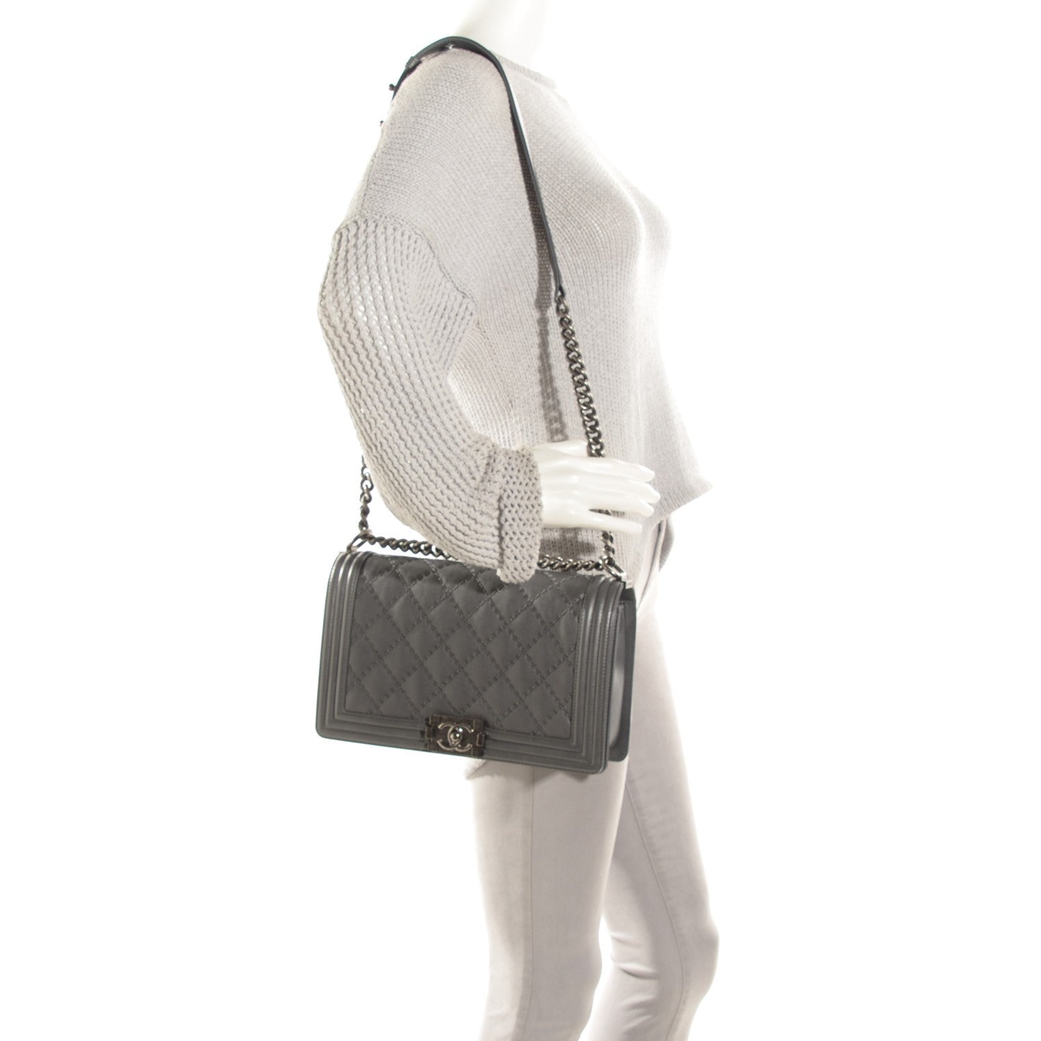Chanel Calfskin Double Stitch New Medium Boy Flap Grey 2 of 9