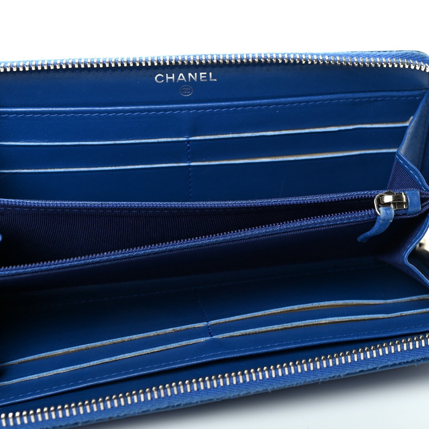 Chanel Patent Calfskin Quilted Large Gusset Zip Around Wallet Blue 3 of 4