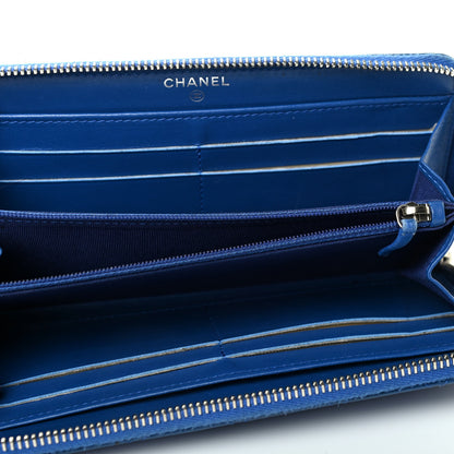 Chanel Patent Calfskin Quilted Large Gusset Zip Around Wallet Blue 3 of 4