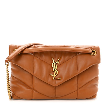 Saint Laurent Lambskin Quilted Small Loulou Puffer Monogram Chain Satchel Dark Honey 1 of 11