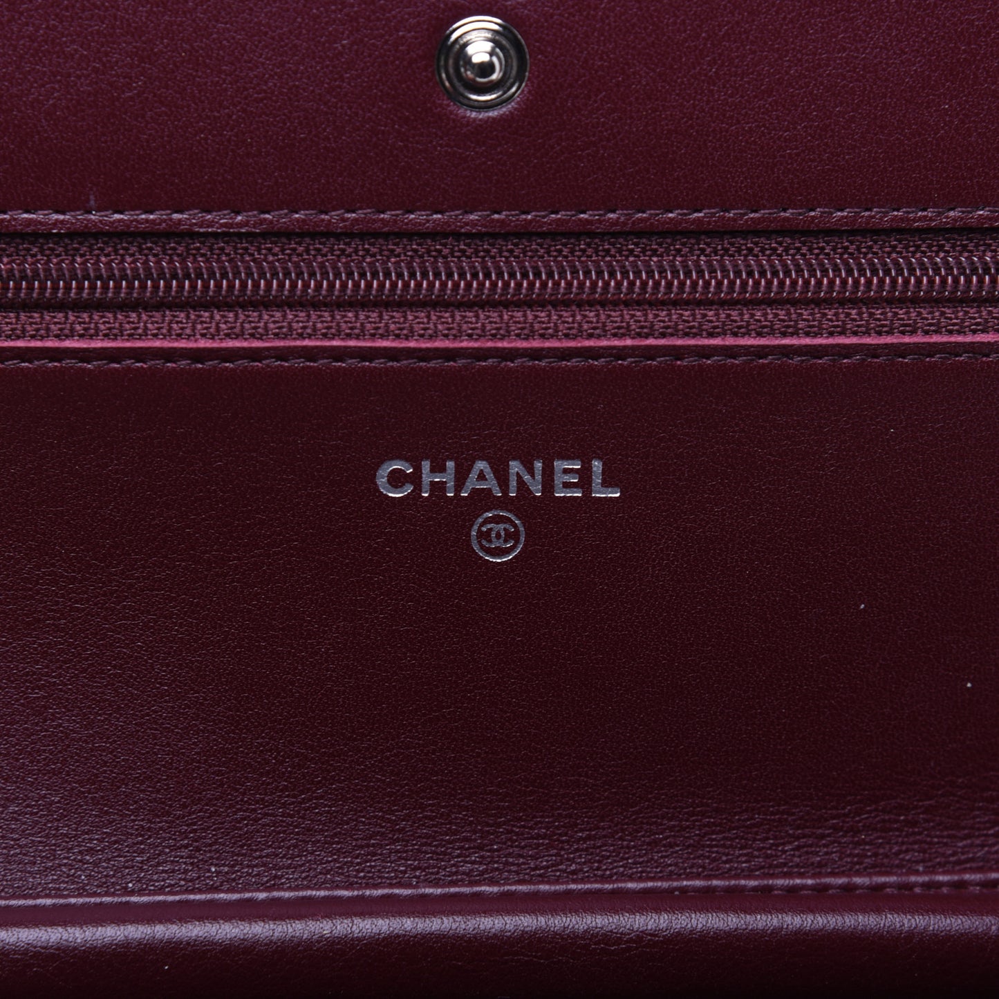 Striated Patent Quilted Wallet on Chain WOC Bordeaux