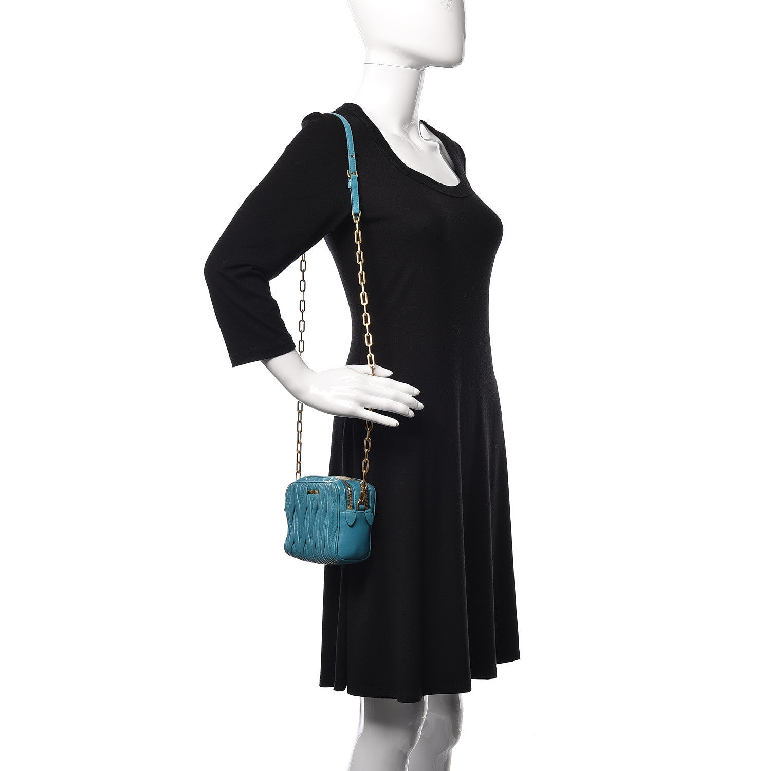 Miu Miu Nappa Matelasse Double Zip Chain Mini Shoulder Bag Blue 2 of 10