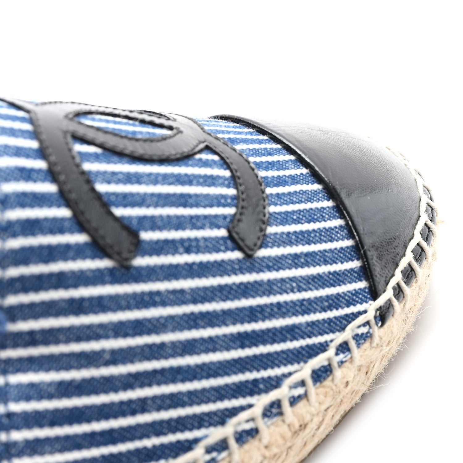 Chanel Canvas Striped Patent CC Espadrilles 35 Navy Black 1809745