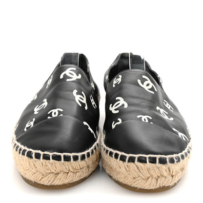 Chanel Lambskin Printed CC Espadrilles 38 Black White 3 of 8