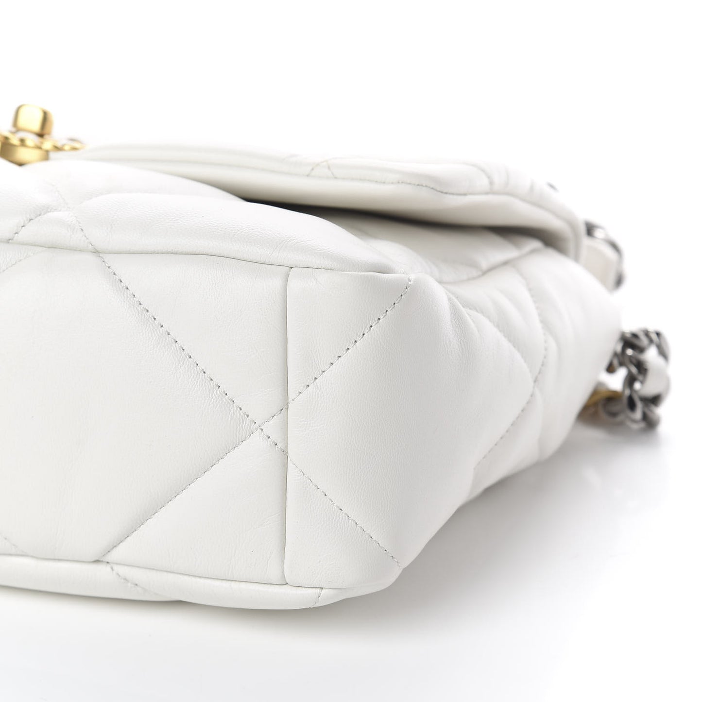 Lambskin Quilted Large 19 Flap Light White