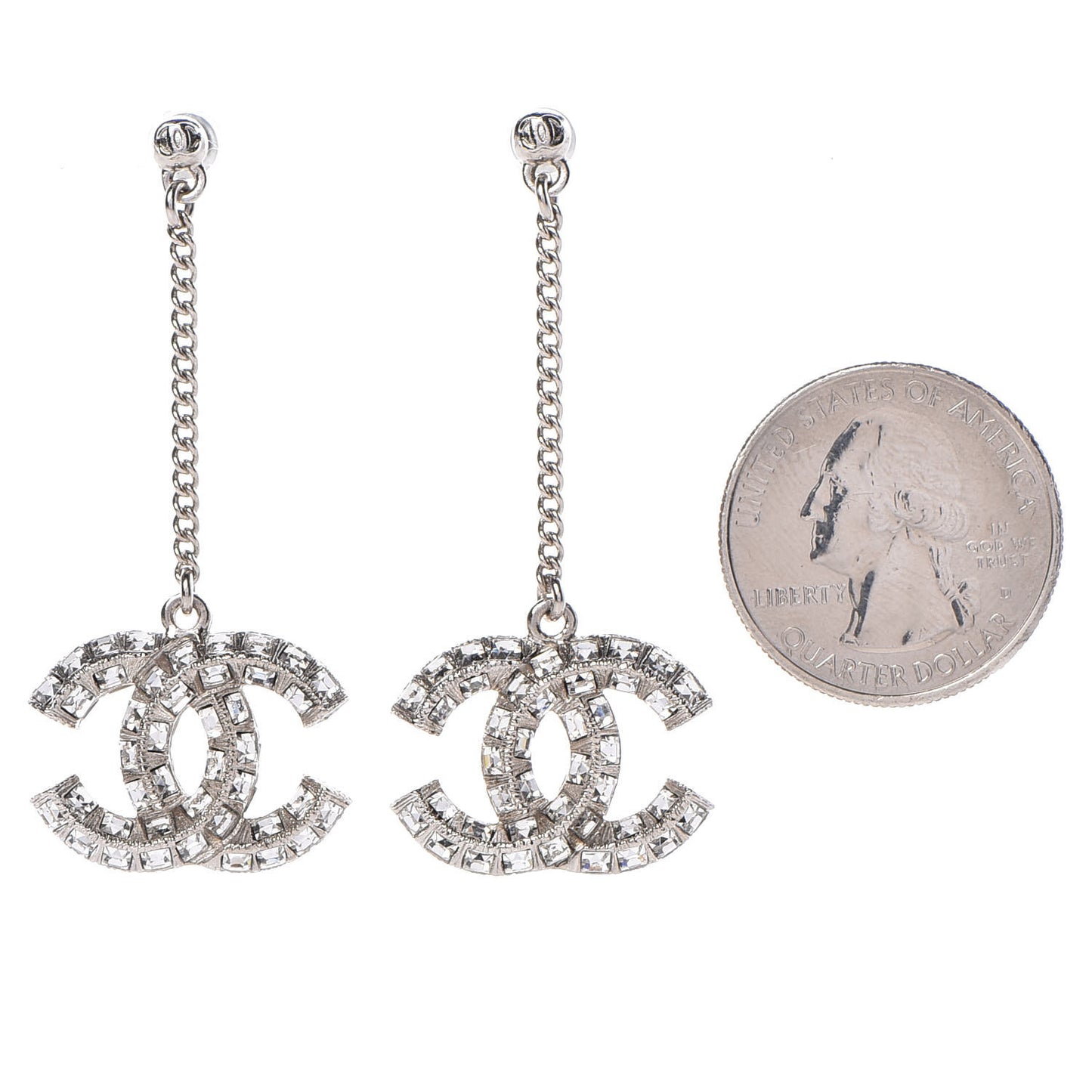 Baguette Crystal CC Drop Earrings Silver