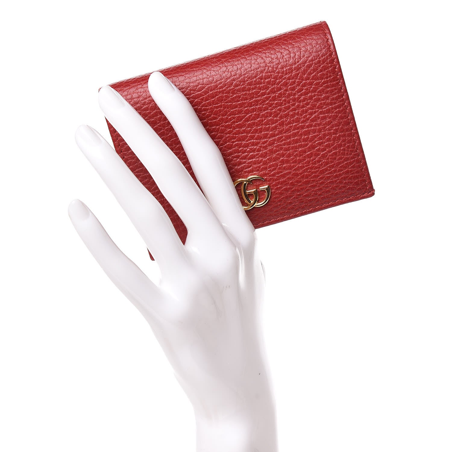 Gucci Pebbled Calfskin GG Marmont Card Case Hibiscus Red 2 of 8