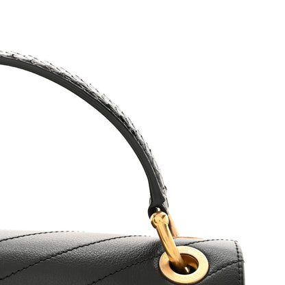 Chanel Grained Calfskin Snakeskin Small Chevron Chic Top Handle Flap Black 13 of 14