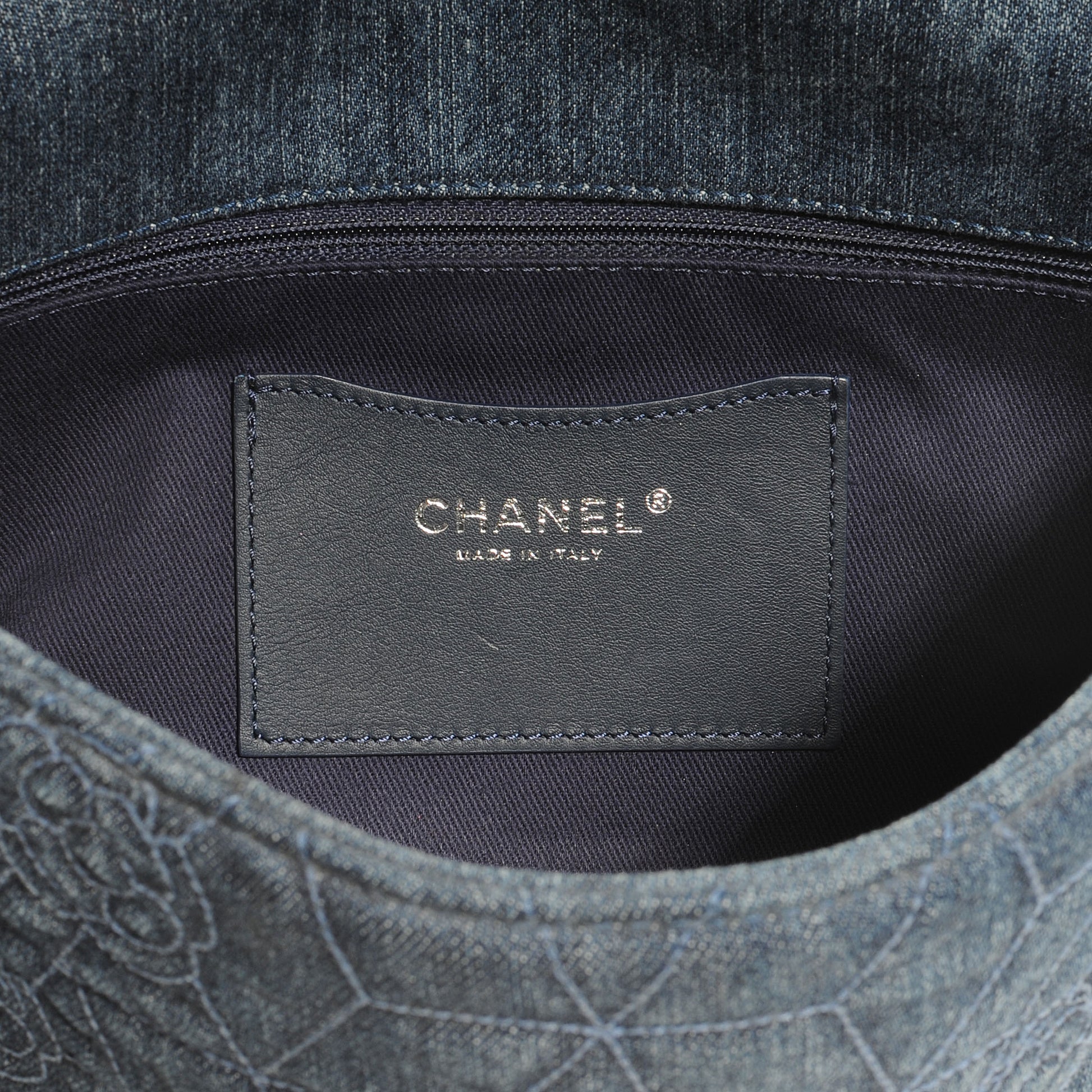 Chanel Denim Camellia Embroidered Large Flap Dark Blue 7 of 8