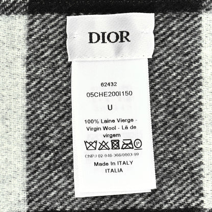 Christian Dior Wool Angora Check'n'Dior Fringe Scarf White Black 3 of 3