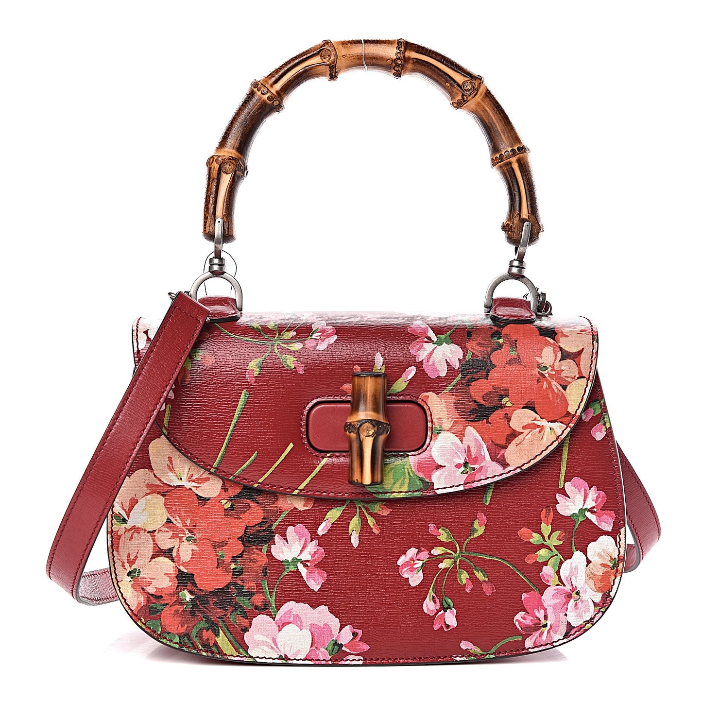 Shangai Calfskin Blooms Print Small Classic Bamboo Top Handle Bag Romantic Ceries Multicolor