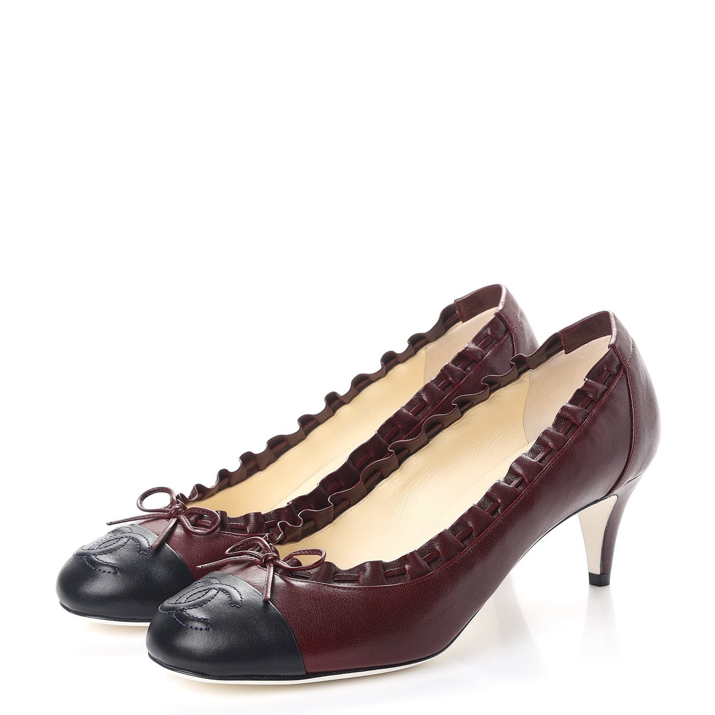 Calfskin CC Cap Toe Pumps 38.5 Bordeaux Marine Fonce