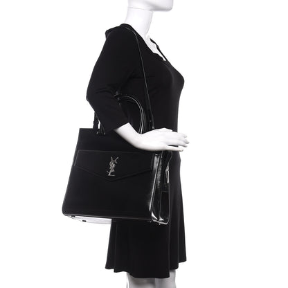 Saint Laurent Shiny Calfskin Lizard Embossed Large Uptown Tote Black 2 of 8