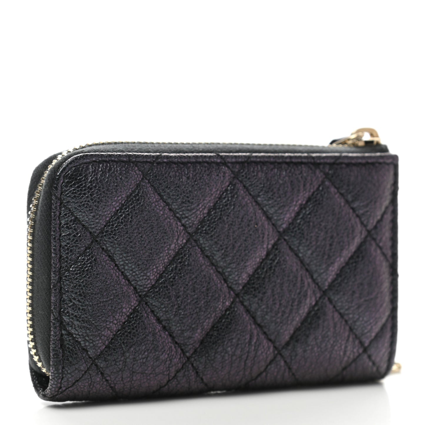 Iridescent Caviar Quilted Zipped Key Holder Case Black