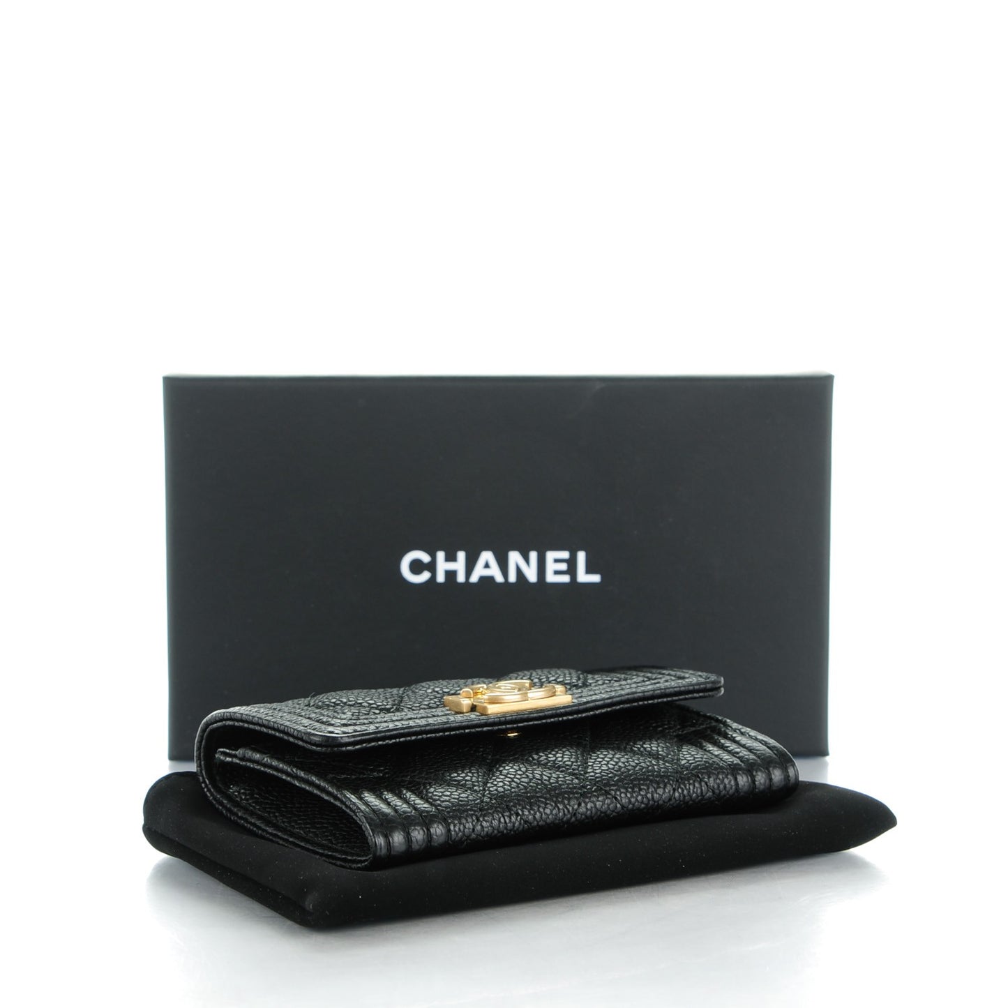 Caviar Quilted Boy Card Holder Wallet Black
