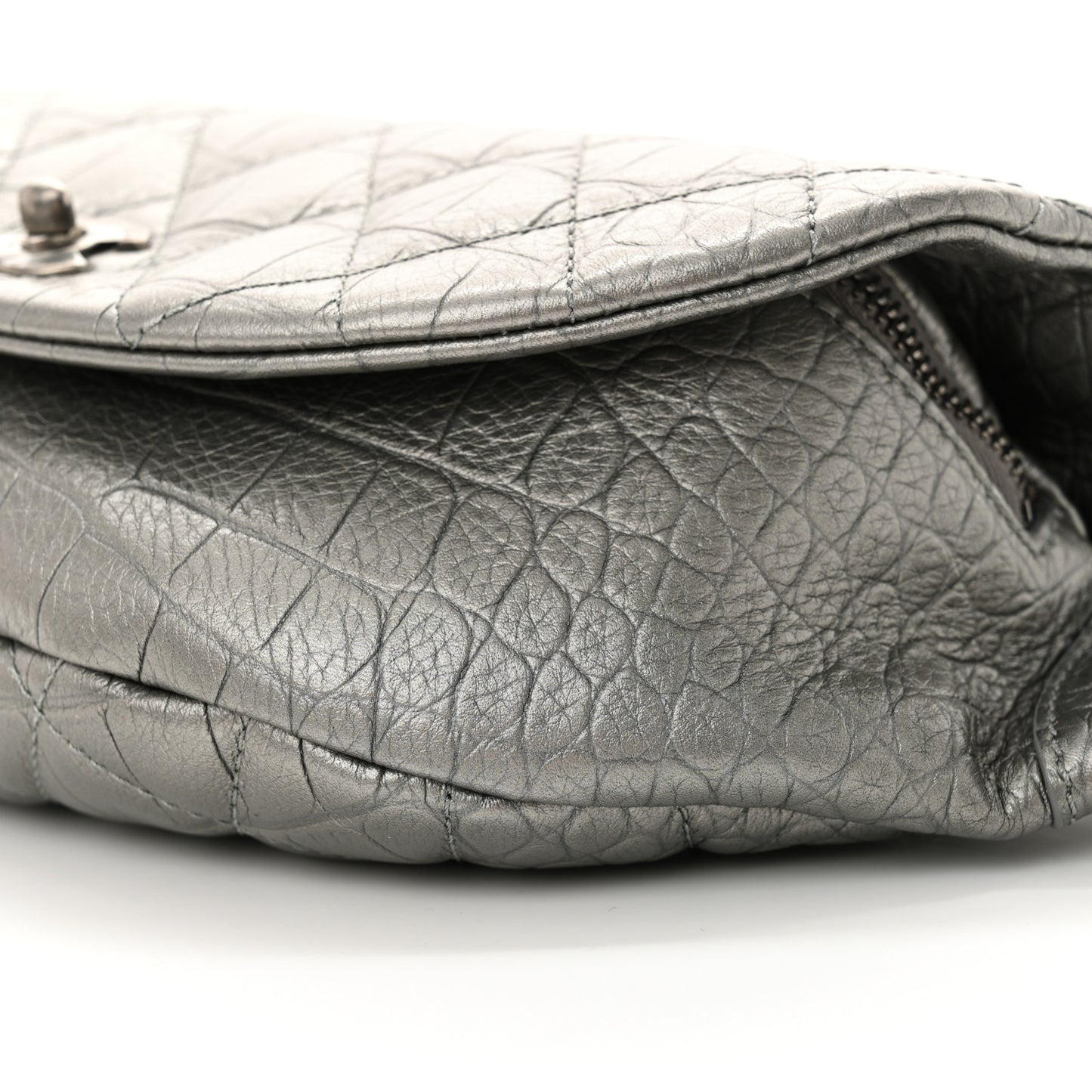 Metallic Calfskin Crocodile Embossed Quilted Easy Trip Waist Bag Fanny Pack Silver