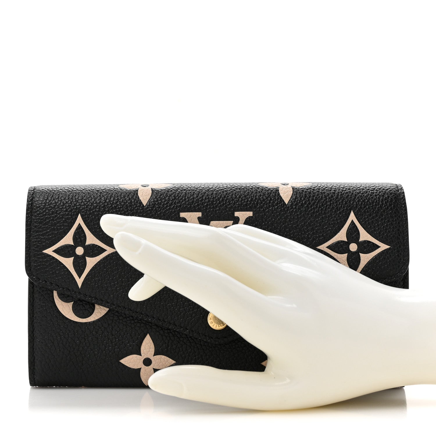 Louis Vuitton Monogram Empreinte Giant Sarah Wallet Black Beige 2 of 7
