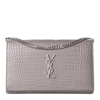 Saint Laurent Calfskin Crocodile Embossed Monogram Chain Wallet Fog 1 of 8