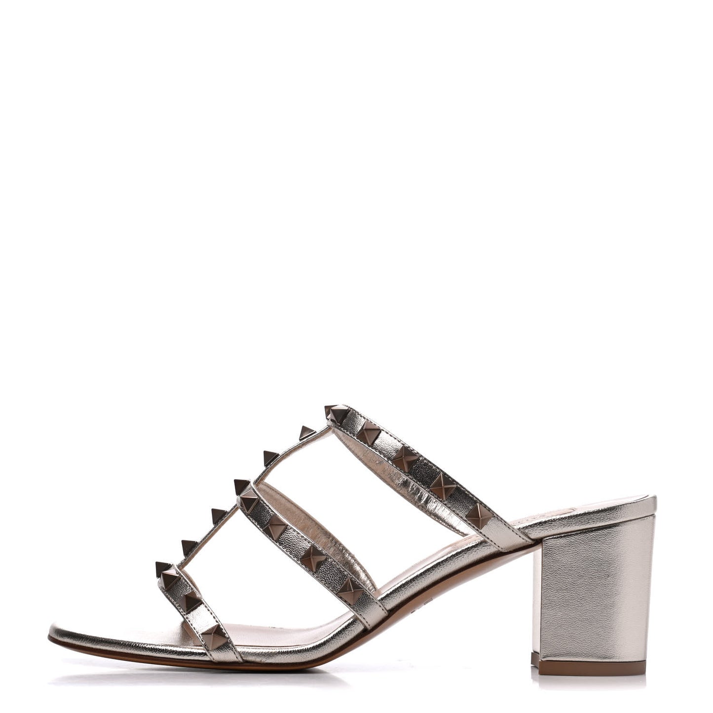 Metallic Nappa Rockstud 60mm Caged Slide Sandals 39 Skin