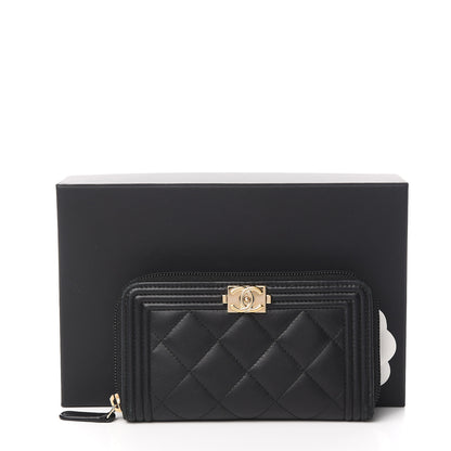 Chanel Lambskin Quilted Small Boy Zip Around Wallet Black 13 of 13