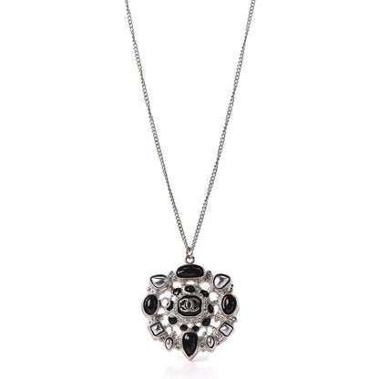 Chanel Gripoix Poured Glass CC Pendant Necklace Black Silver 1 of 5