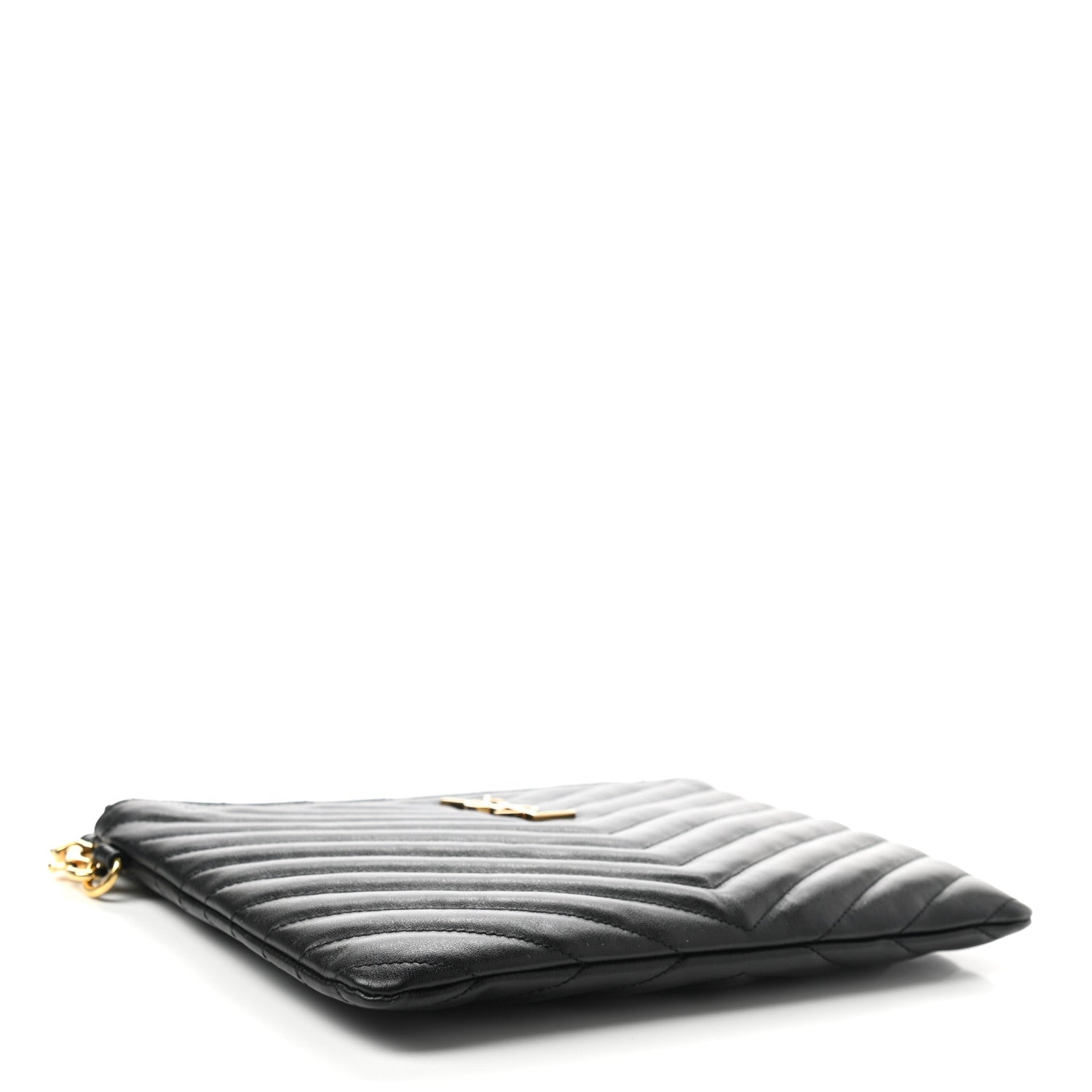Saint Laurent Calfskin Matelasse Chevron Monogram A5 Wristlet Black 4 of 7