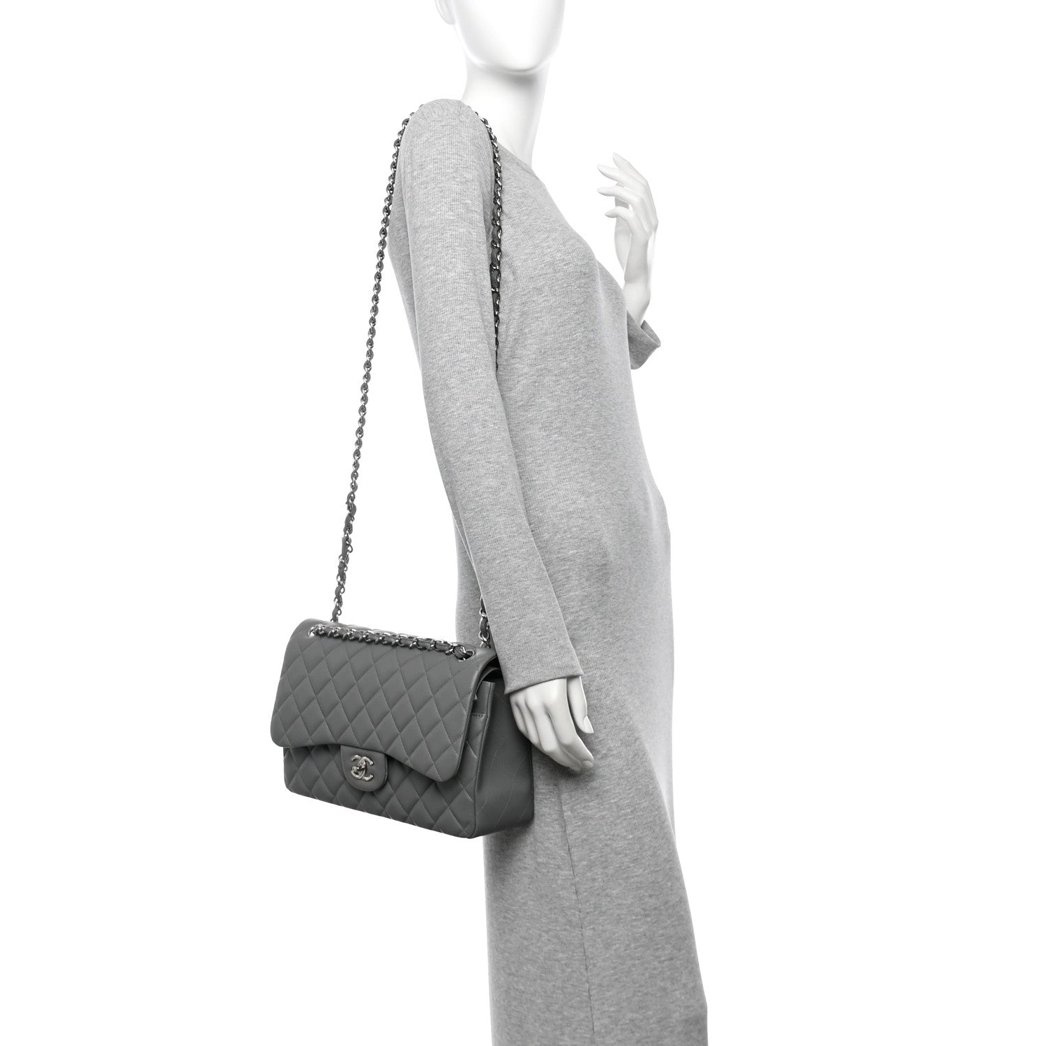 Chanel Caviar Quilted Jumbo Double Flap Grey 2 of 12